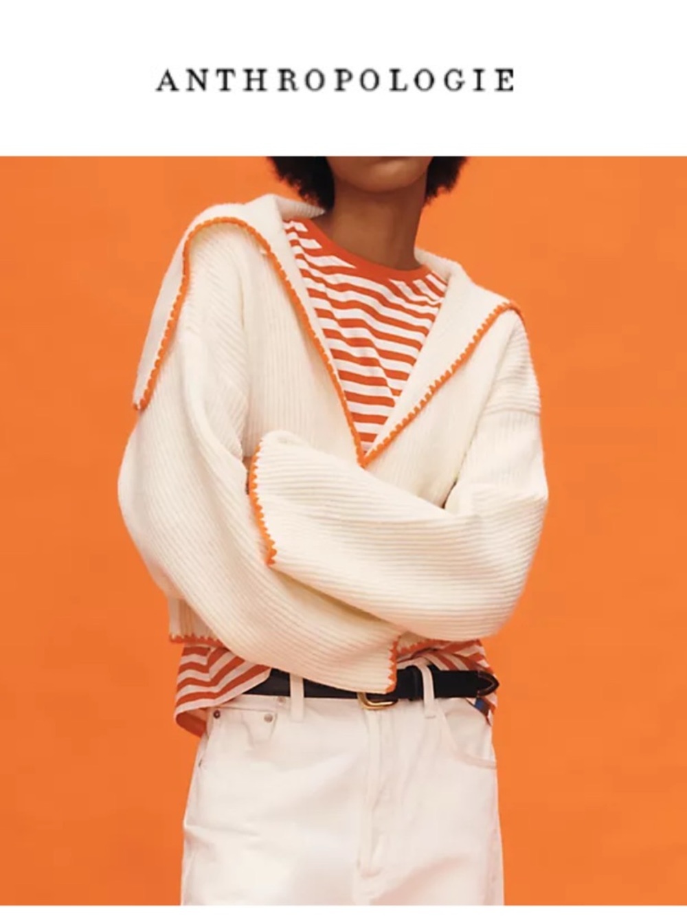 Anthropologie Whipstitch Cardigan with Orange Trim